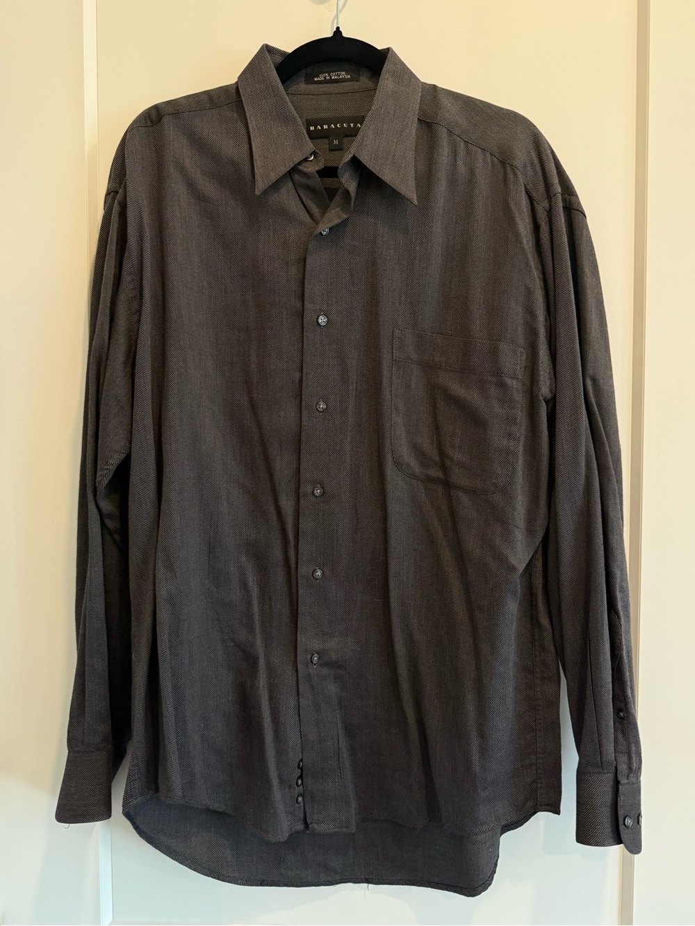 Baracuta Vintage Men's Long-Sleeve Button-Down Shirt in Charcoal 100% Cotton - M